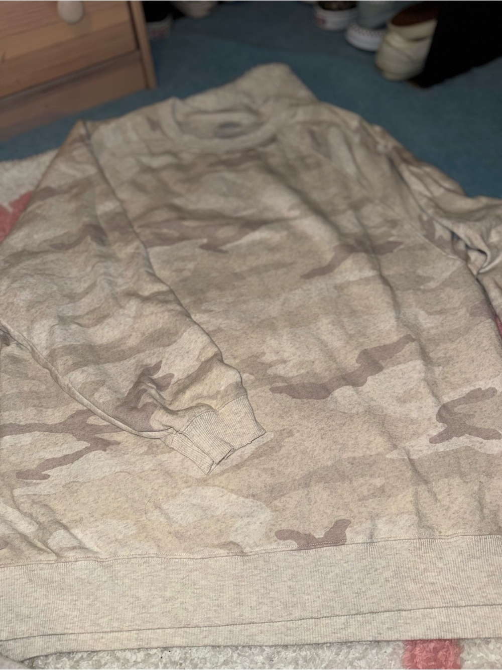 American Eagle Outfitters Beige Camo Crewneck Sweater